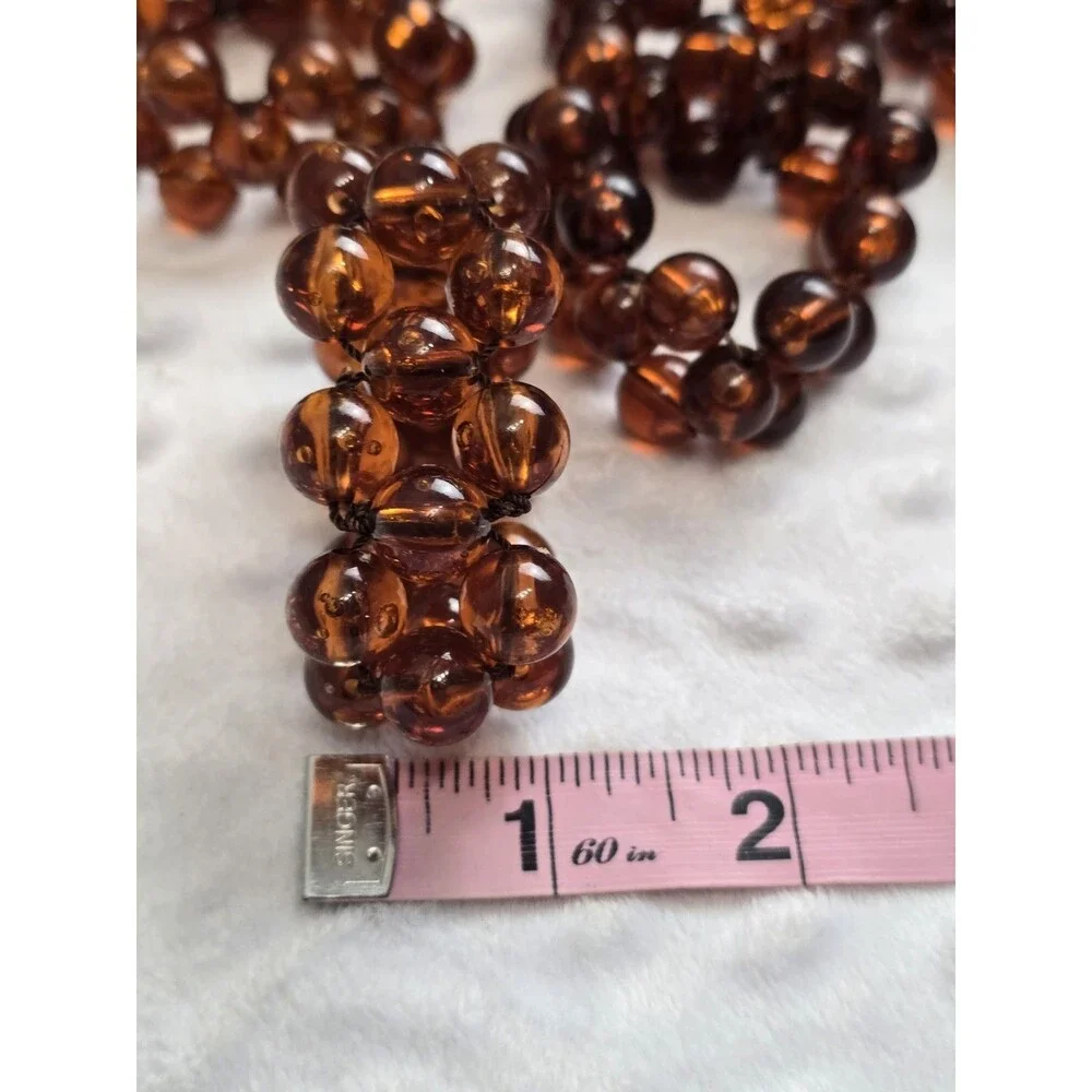 Vintage Amber Beaded Napkin Ring Set Of 8 Mid Century Modern Resin 3 Strands Lot